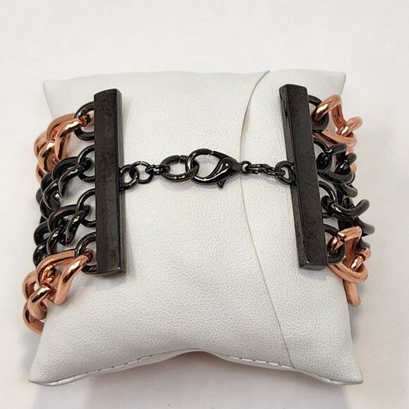 Rose Gold Black Tone Metal Mutlit Chain Watch Wrtistwatch Edgy Statement Chunky - Picture 3 of 7
